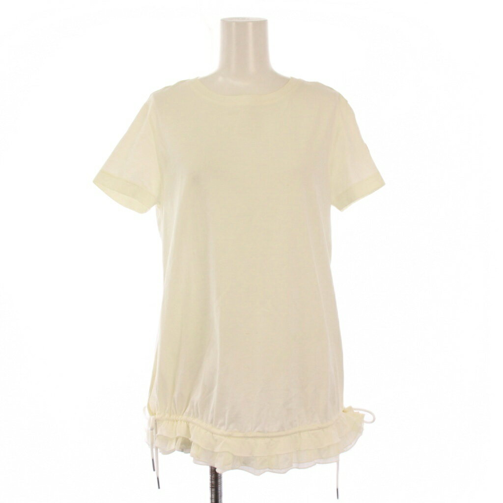 モンクレール MONCLER T-SHIRT GIROCOLLO Tシャツ 半袖 クルーネック ストレッチ フリル 切替 ロゴ XS アイボリー D10938080600 /BB レディース  251020