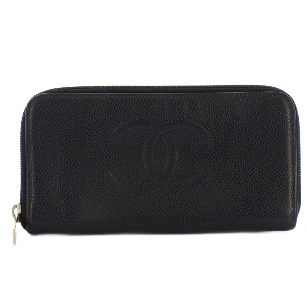 【中古】シャネル CHANEL 長財布 小銭入れ ラウンドファスナー キャビアスキン ココマーク 7番台 黒 ブラック /YT ■OH レディース 【ベクトル 古着】 260313