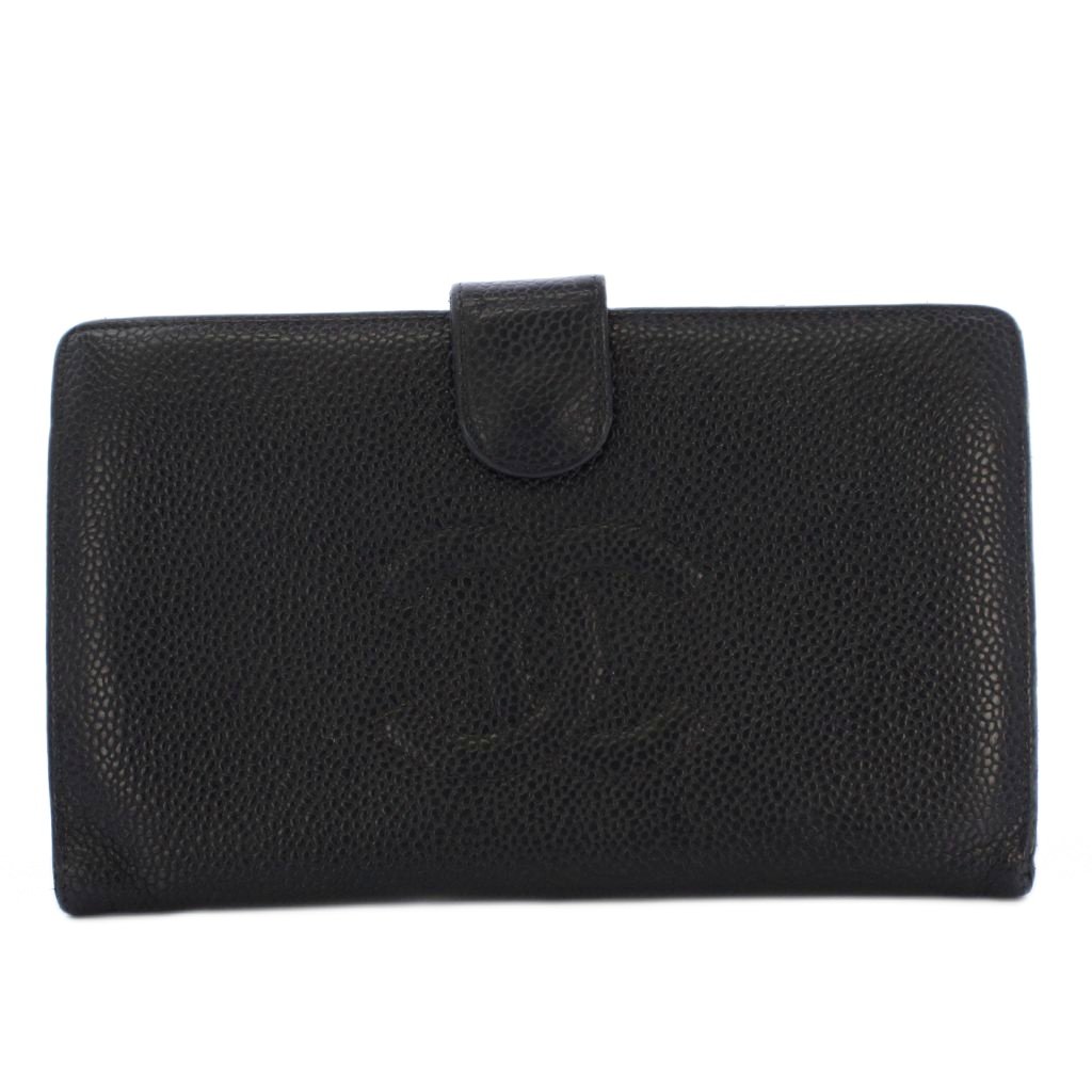 【中古】シャネル CHANEL タイムレスクラシック 長財布 二つ折り 小銭入れ キャビアスキン ココマーク がま口 黒 ブラック /YT ■OH レディース 【ベクトル 古着】 260313
