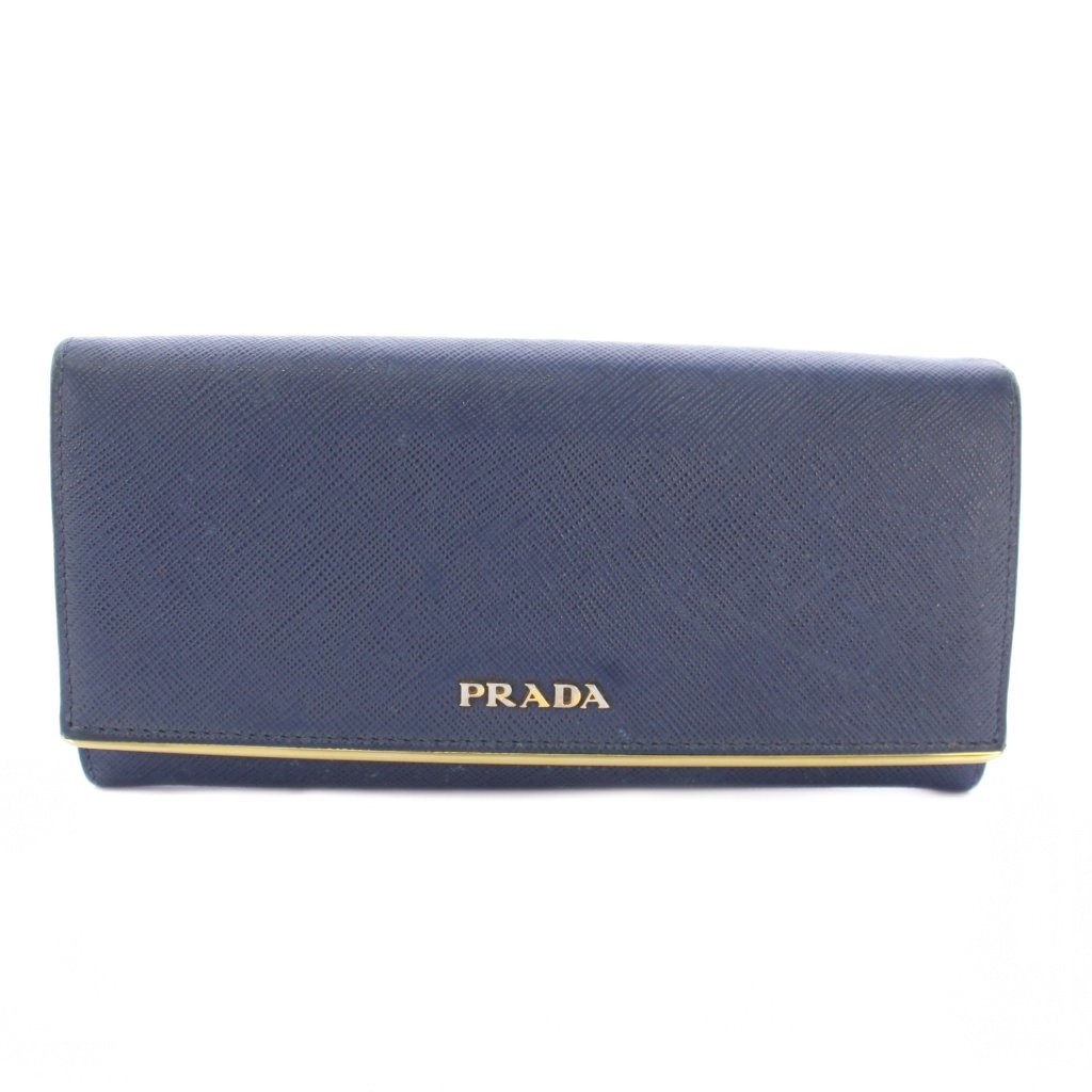 【中古】プラダ PRADA 長財布 二つ折り財布 サフィアーノレザー 紺 /TK ■OH レディース 【ベクトル 古着】 260319