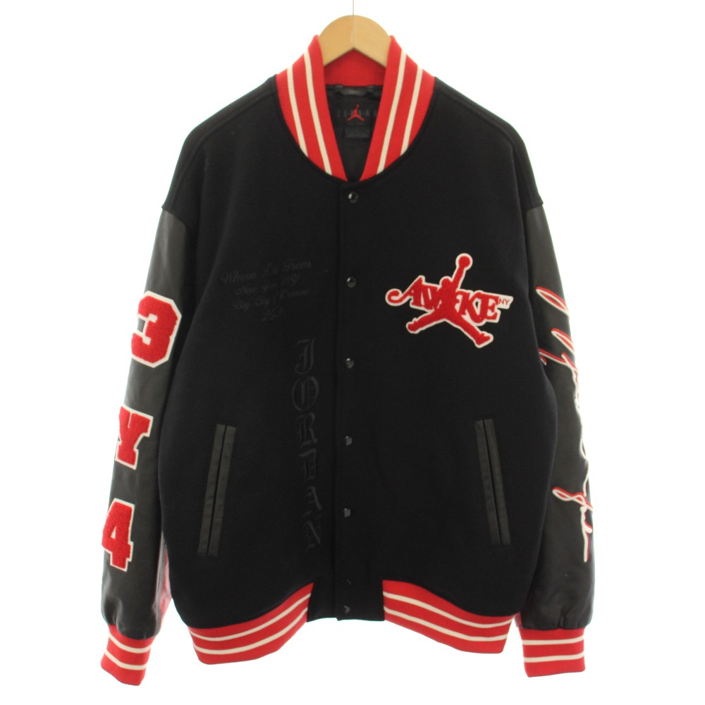 ナイキ NIKE アウェイク AWAKE ジョーダンブランドMJ アウェイクニューヨークヴァーシティジャケット JORDAN BRAND M J AWNY VARSITY JACKET スタジャン アウター ロゴ刺繍 L 黒 ブラック 赤 レッド FQ5439-657 /YT メンズ  260508