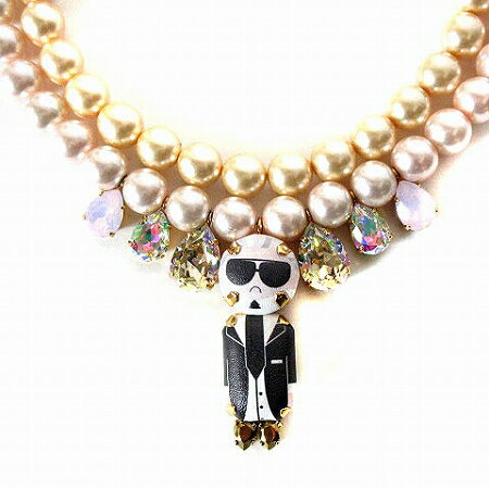 【中古】ビジュー ドゥ ファミーユ BIJOUX DE FAMILLE ネックレス 2連 フェイクパール Karlペンダント ビジュー アイボリー ピンク アクセサリー ■RF レディース 【ベクトル 古着】 231123
