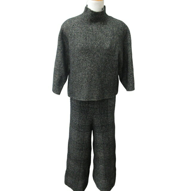 【中古】ザラ ZARA KNIT ニット セットアップ オールインワン セーター サロペット レイヤード チェック柄 ブラック ホワイト XS-Sサイズ 1230 STK レディース 【ベクトル 古着】 231230