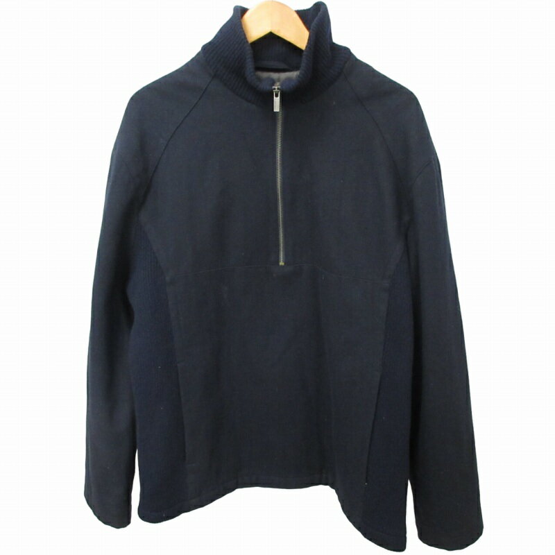 【中古】バナナリパブリック BANANA REPUBLIC ハーフジップ プルオーバー ニット ウール ジャケット 紺 ネイビー L 0402 ■GY31 メンズ 【ベクトル 古着】 240413