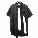 【中古】ha|za|ma hazama ハザマ 19ss 定位置を忘れたシャツ 半袖 ロング 変型 黒 ブラック F フリーサイズ 0508 メンズ 【ベクトル 古着】 240509(4)