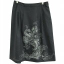 【中古】アクアスキュータム AQUASCUTUM ウール フレアスカート 転写プリント ひざ丈 黒 ブラック 10 約Lサイズ IBO62 【ベクトル 古着】 ...