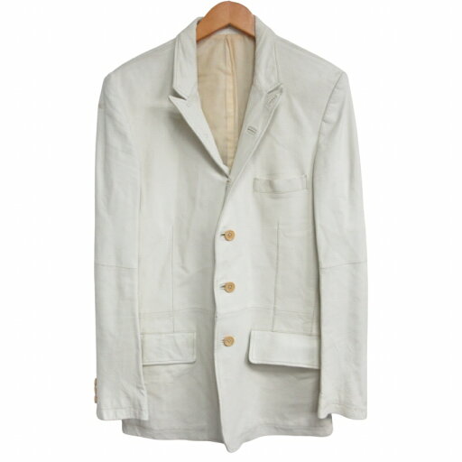 【中古】ヨウジヤマモトプールオム YOHJI YAMAMOTO POUR HOMME 10AW ウォッシュドシープスキンレザー ジャケット 革ジャン 本切羽 ハイネック 白 ホワイト アイボリー 2 約Mサイズ 【ベクトル 古着】 241211 【中古】ヨウジヤマモトプールオム YOHJI YAMAMOTO POUR HOMME 10AW ウォッシュドシープスキンレザー ジャケット 革ジャン 本切羽 ハイネック 白 ホワイト アイボリー 2 約Mサイズ 【ベクトル 古着】 241211