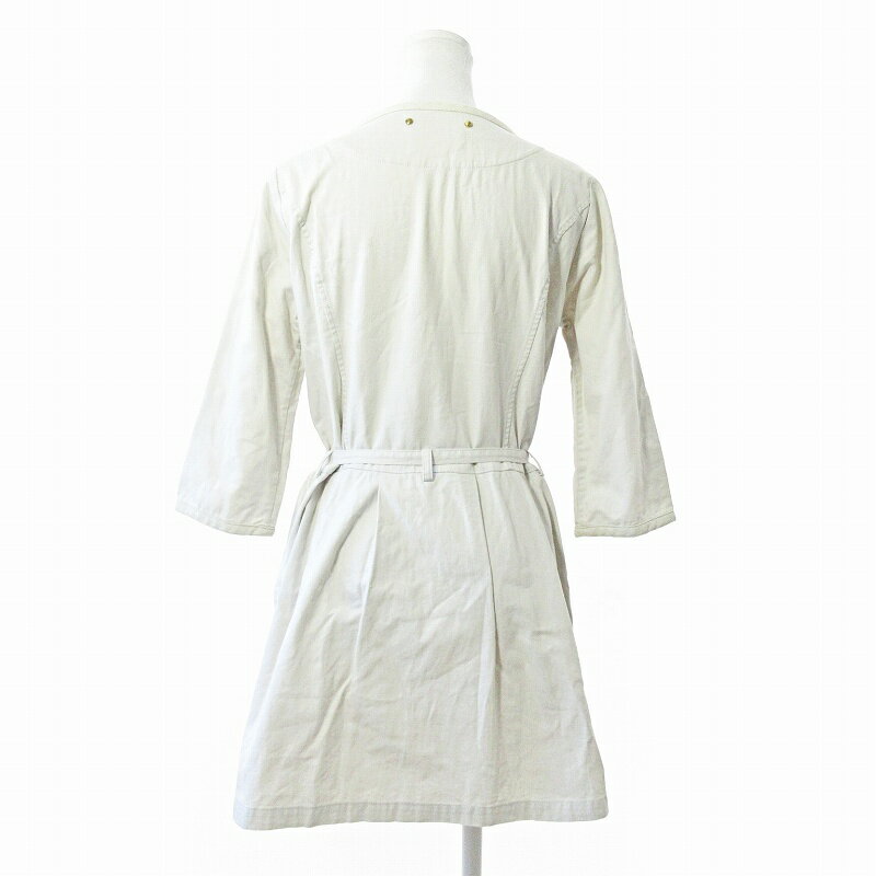 【中古】レディラックルカ LADY LUCK LUCA シャツ ワンピース 膝丈 7分袖 ロールアップ袖 ノーカラー ジャケット リネン混 麻混 切替 38 ベージュ 0131 IBO64 レディース 【ベクトル 古着】 250131