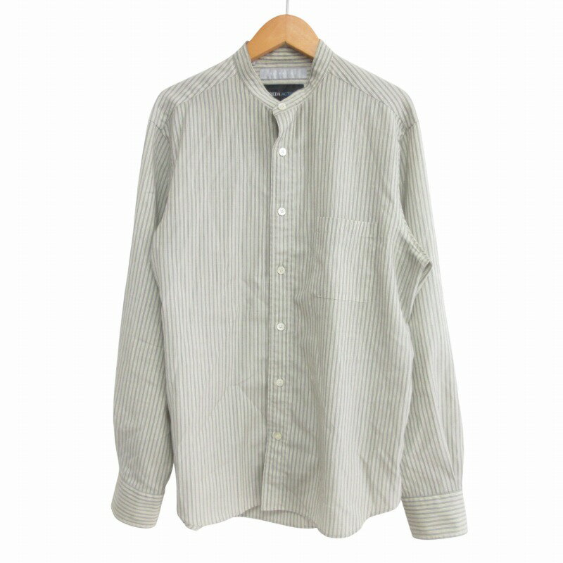 【中古】エストネーション ESTNATION REDA ACTIVE レダ バンドカラーシャツ ストライプ サマーウール 長袖 グレー系 L IBO68 メンズ 【ベクトル 古着】 250225