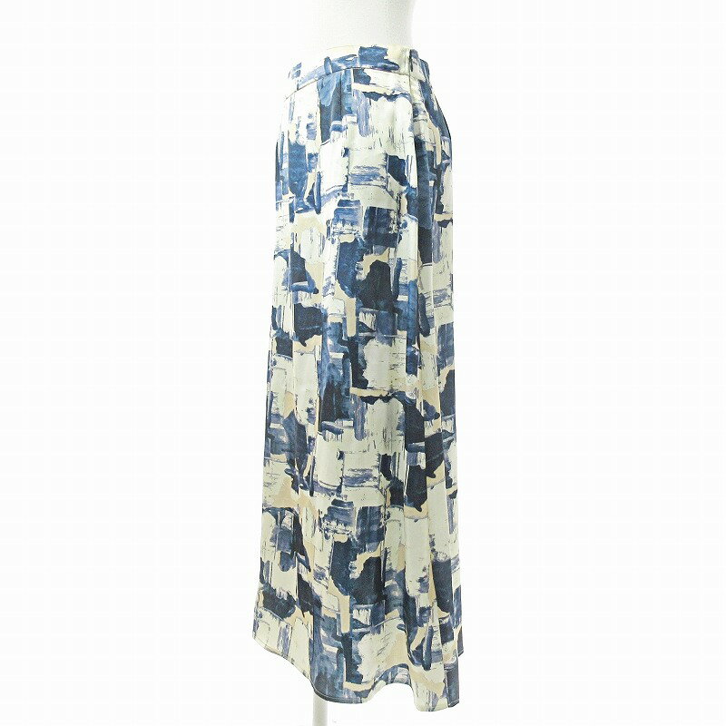 【中古】オペークドットクリップ OPAQUE.CLIP ロングスカート 総柄 光沢 ストレッチ 40 ベージュ 紺 ネイビー 0404 レディース 【ベクトル 古着】 250404