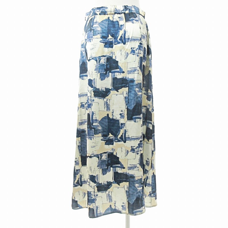 【中古】オペークドットクリップ OPAQUE.CLIP ロングスカート 総柄 光沢 ストレッチ 40 ベージュ 紺 ネイビー 0404 レディース 【ベクトル 古着】 250404