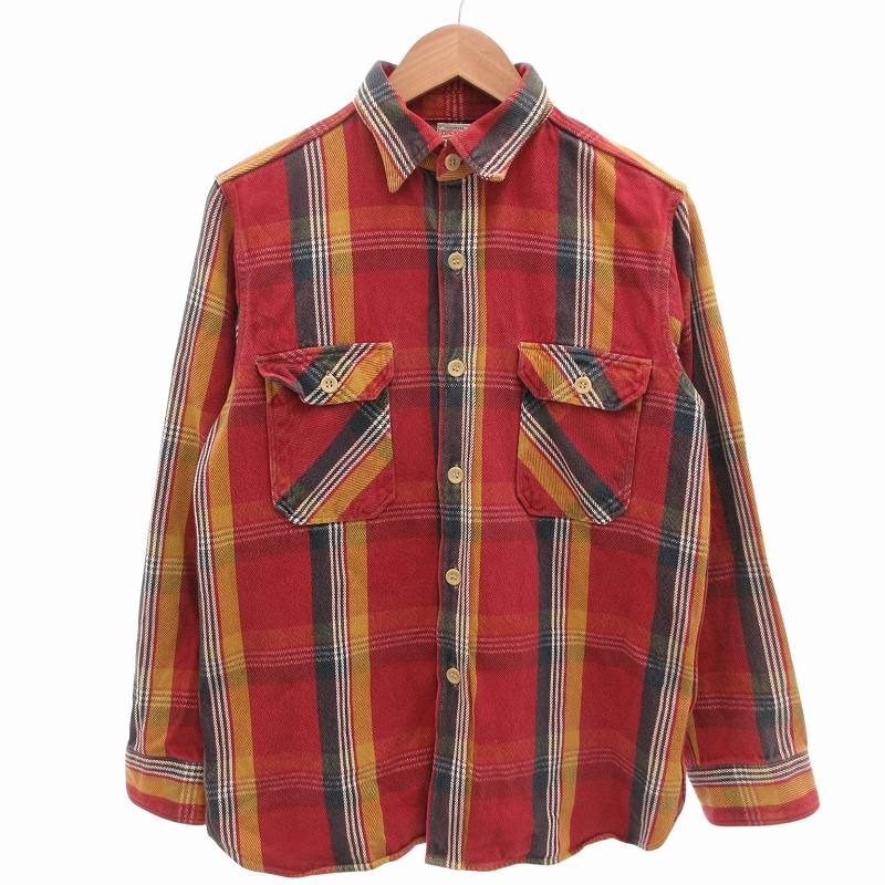 【中古】ウエアハウス WAREHOUSE チェックシャツ ヘビーウェイト 長袖 M 赤 レッド /FF メンズ 【ベクトル 古着】 250606