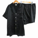 【中古】リリーシルク LILYSILK 美品 シルク100% パジャマセットアップ シャツ パンツ ナイトウェア ルームウェア 黒 ブラック XL レディース ...