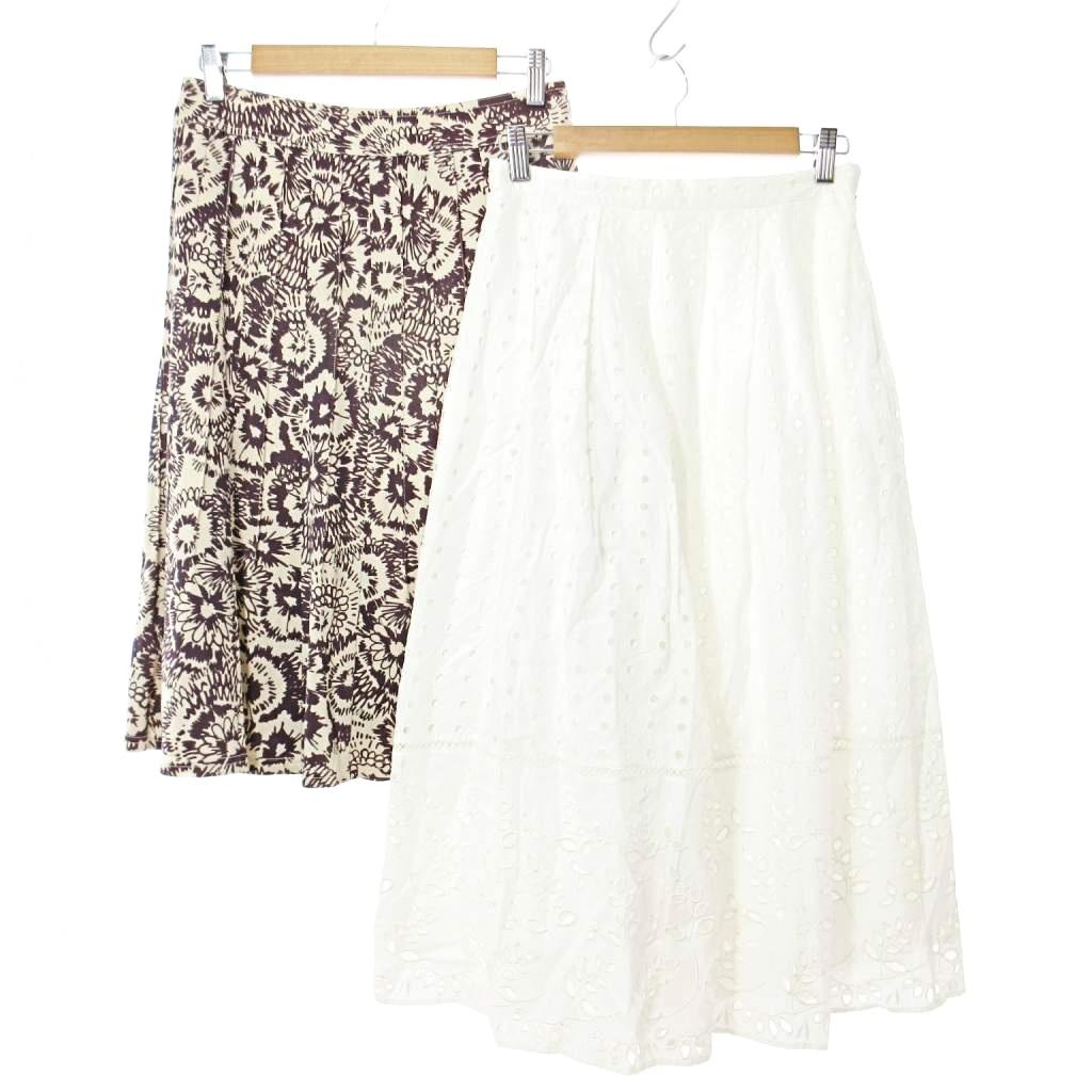 【中古】自由区 オンワード樫山 美品 ロング スカート ミディ丈 総レース 総柄 花柄 2着 2点 セット まとめ 38 40 白 ベージュ 茶 0912 ■Y...