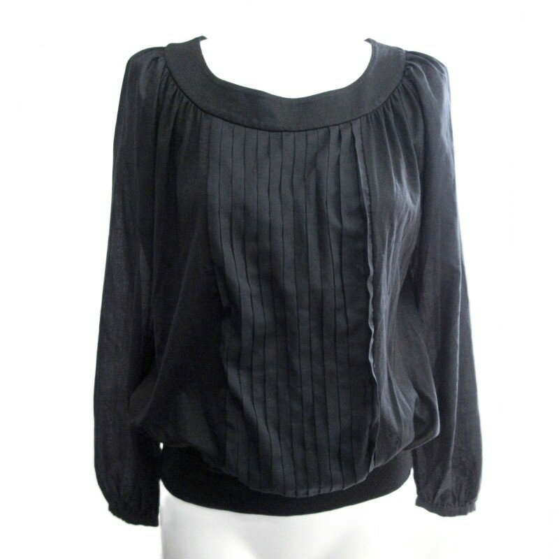 【中古】アマカ AMACA カットソー フロントプリーツ 切替 シフォン シースルー 長袖 38 約M 黒 ブラック ■YHS4 0918 レディース 【ベクトル 古着】 250918