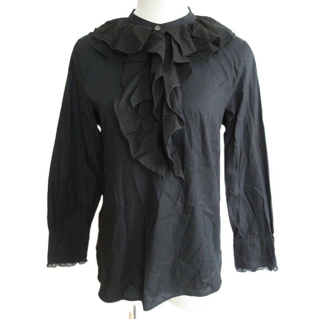 【中古】23区 オンワード樫山 チュニックブラウス 切替 フリル バンドカラー プルオーバー 長袖 32 約XS 黒 ブラック ■YHS4 0916 【ベクトル 古着】 250916
