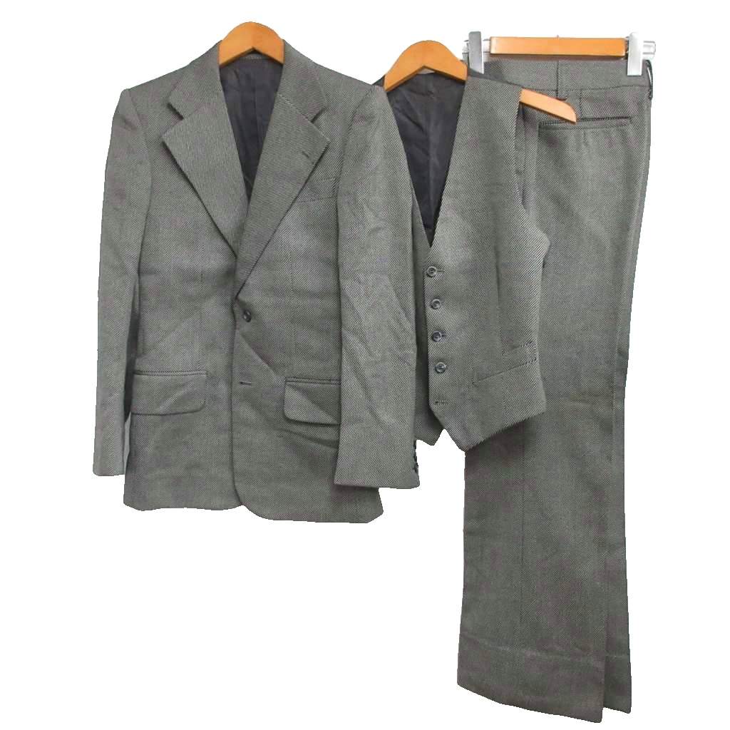 【中古】イヴサンローラン YVES SAINT LAURENT 美品 90s ヴィンテージ 3ピース スーツ セットアップ ジャケット ジレ パンツ 2B 総裏 グレー S-M IBO84 メンズ 【ベクトル 古着】 251111