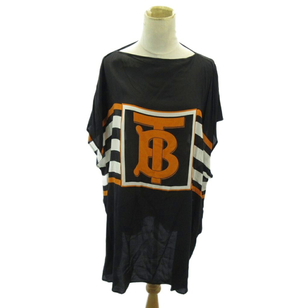 【中古】バーバリー BURBERRY 希少 2019 ビーチカプセルコレクション カットソー TBロゴ シルク ノースリーブ S 黒 ブラック 0302 IBO92 レディース 【ベクトル 古着】 260306