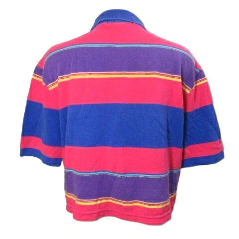 ブランド古着ベクトルプレミアム店の【中古】ポロ バイ ラルフローレン Polo by Ralph Lauren ポロシャツ クロップド丈 ボーダー 半袖 ポニー刺? S ブルー パープル ピンク IBO92 /X レディース 【ベクトル 古着】 260404｜アングル2
