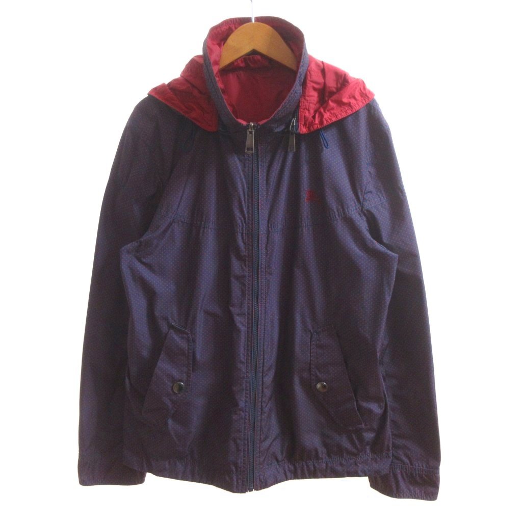 【中古】バーバリーブラックレーベル BURBERRY BLACK LABEL 美品 リバーシブルジャケット マウンテンパーカー M 紺 ネイビー ドット柄 フード付き ドロスト /SJ メンズ 【ベクトル 古着】 260414