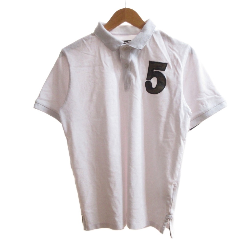 Polo Shirt - 【中古】ビームスハート BEAMS HEART 美品 ポロシャツ ゴルフウエア 半袖 ナンバープリント 迷彩柄 M 白 ホワイト /SJ メンズ 【ベクトル 古着】 260407