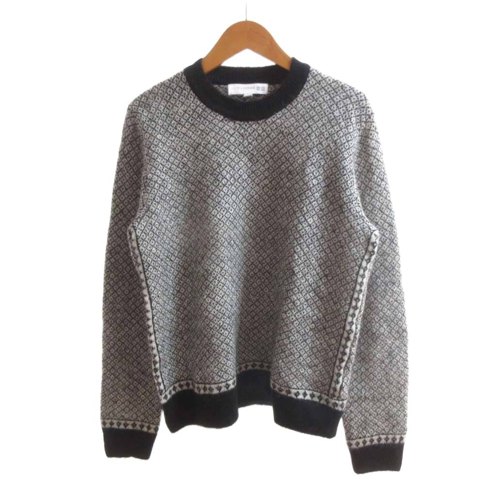 ユニクロ UNIQLO INES DE LA FRESSANGE 美品 ニット セーター 総柄 ラウンドネック 長袖 L 灰色 グレー /SJ レディース  260428