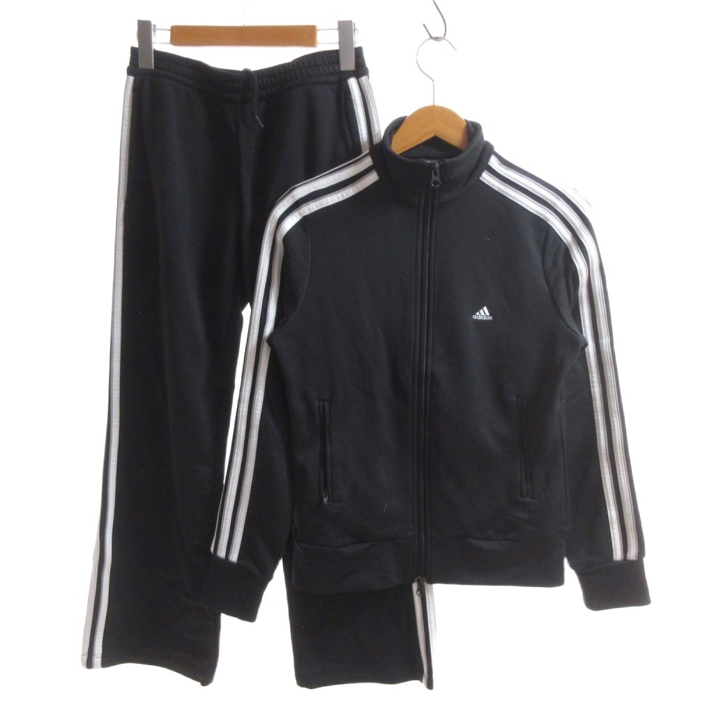 Rakuten - 【中古】アディダス adidas セットアップ ジャージ ジャケット パンツ M 黒 ブラック スタンドカラー サイドライン ロゴ刺繍 /SJ レディース 【ベクトル 古着】 260428