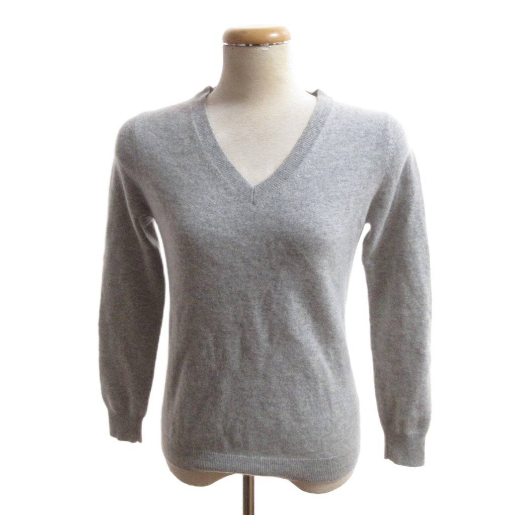 Three-Quarter Knit - 【中古】ユニクロ UNIQLO 美品 ニット セーター カシミヤ M 灰色 グレー Vネック 無地 長袖 /SJ レディース 【ベクトル 古着】 260428