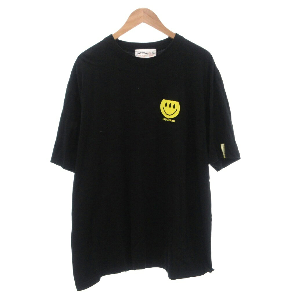over print スマイリー Tシャツ プリント 半袖 2XL 黒 ブラック /FF メンズ  260612