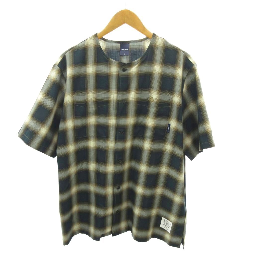 【中古】アップルバム APPLEBUM 美品 ノーカラーシャツ オンブレチェック 半袖 M 白 黒 ホワイト ブラック 0130 メンズ 【ベクトル 古着】 260604