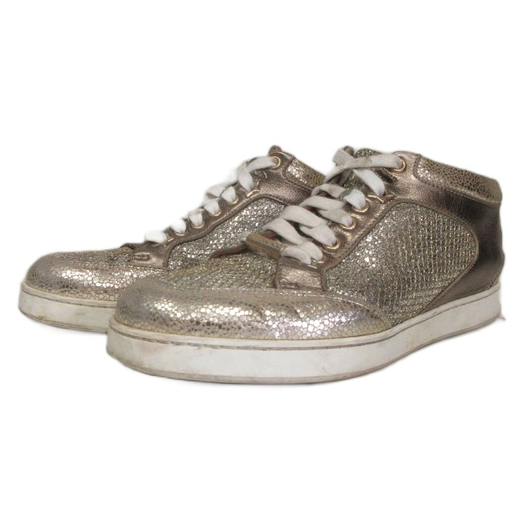 ジミーチュウ JIMMY CHOO MIAMI グリッター スニーカー 靴 ファブリック レディース ゴールド系 / マルチカラー 【中古】