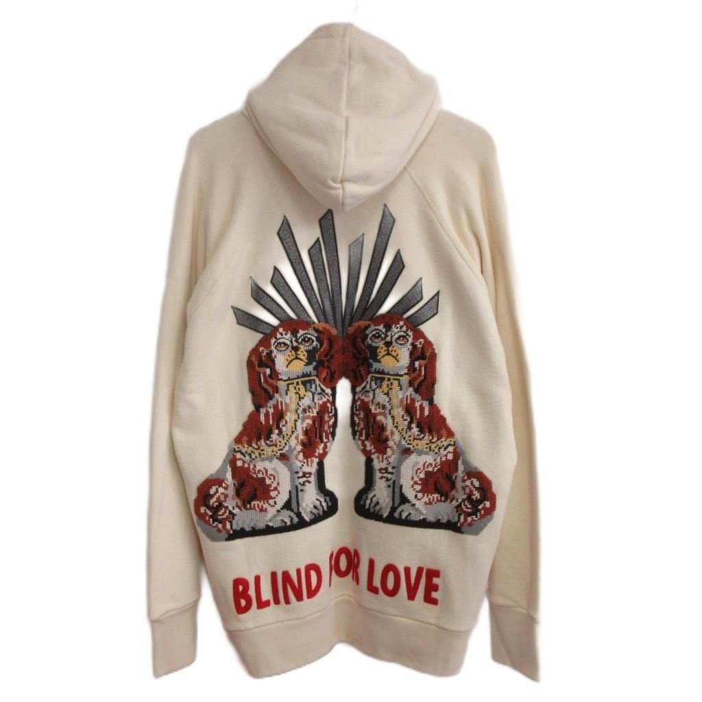 gucci///////////////\\\' - 【中古】グッチ GUCCI BLIND FOR LOVE パーカー フーディ ロゴ シェリーライン ドッグ刺繍 ラグラン L アイボリー ■MNK9 メンズ 【ベクトル 古着】 260605
