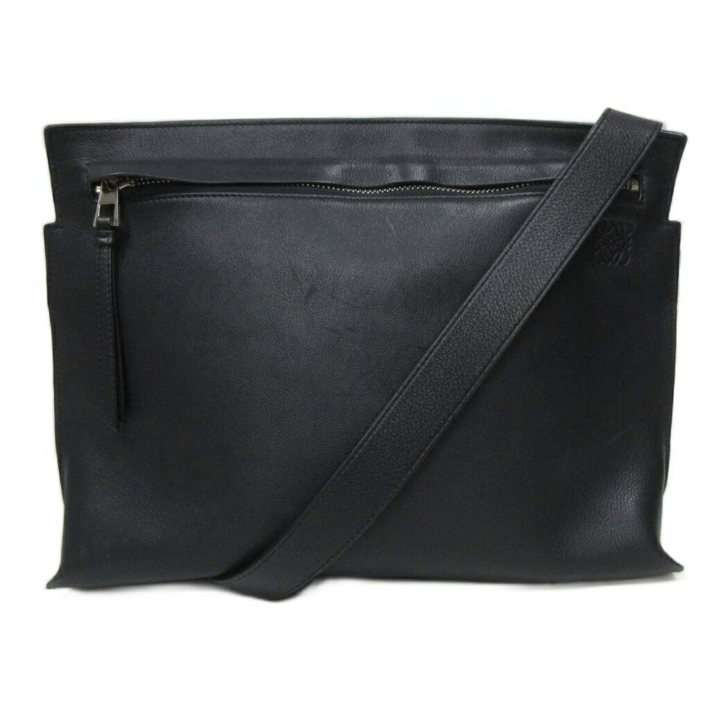 ロエベ LOEWE T MESSENGER メッセンジャー ショルダーバッグ 型押しロゴ レザー 黒 ブラック メンズ  260629