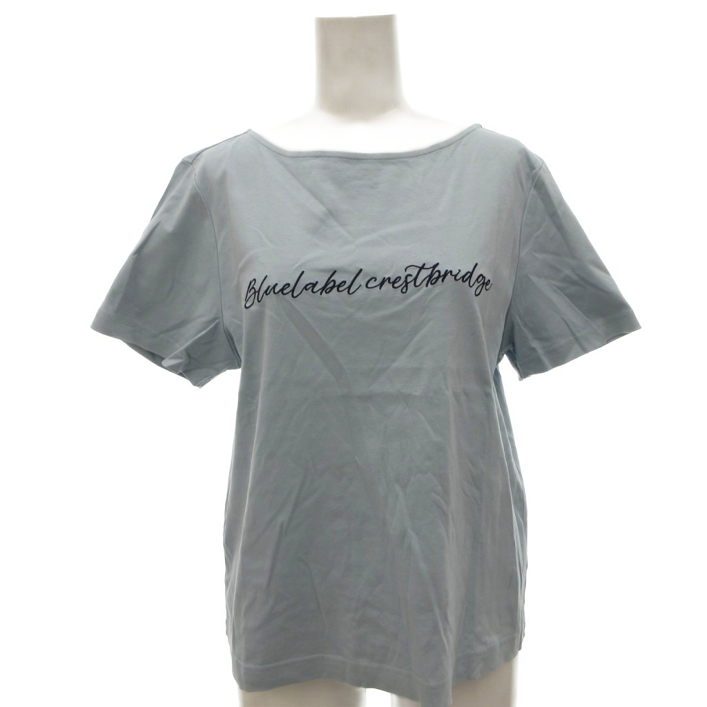 【中古】ブルーレーベルクレストブリッジ BLUE LABEL CRESTBRIDGE Tシャツ 38 コットン 青 ブルー スカイブルー ロゴ刺繍 ボートネック 半袖 /NX レディース 【ベクトル 古着】 260804