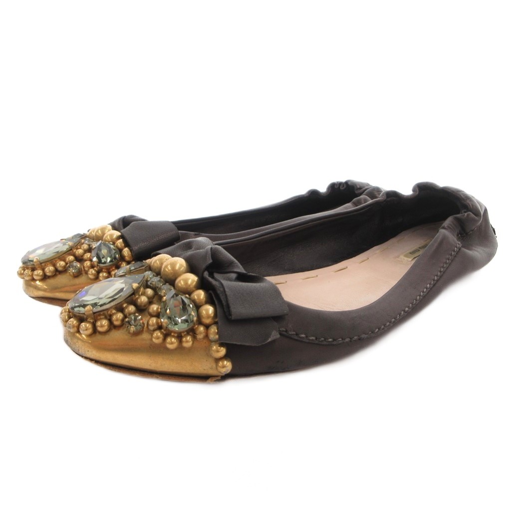 【中古】ミュウミュウ miumiu フラットシューズ カットストーン ...