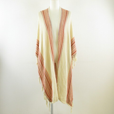 【中古】ラブスティッチ LOVESTITCH ストール カーディガン風 ニット フリンジ ベージュ ONE *T985 レディース 【ベクトル 古着】 221108