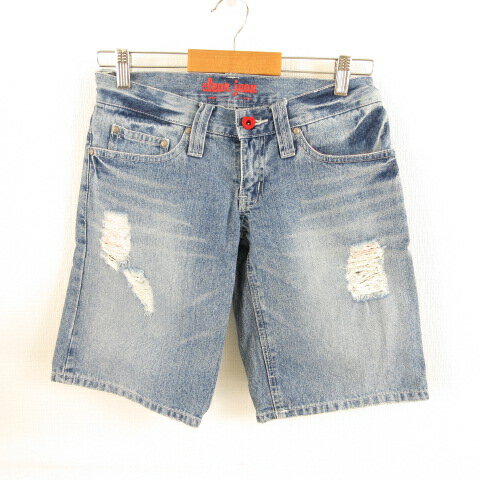 【中古】clear jean ハーフパンツ ショート デニム ダメージ 青 34 *T705 レディース 【ベクトル 古着】 230110
