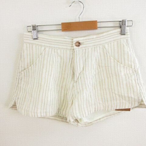Linen, Hemp - 【中古】アングリッド UNGRID ショートパンツ ストライプ ベージュ 茶 S *E745 レディース 【ベクトル 古着】 230120