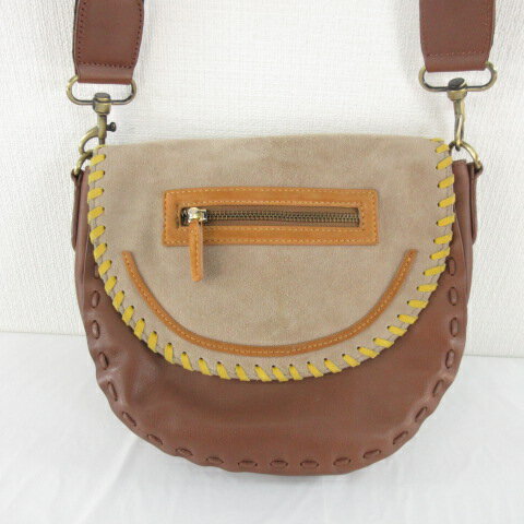 【中古】ラウラ Laula Petit Couture ショルダーバッグ カウレザー シープスウェード 茶 ブラウン *E797 レディース 【ベクトル 古着】 230123