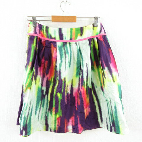 ブランド古着ベクトルプレミアム店の【中古】未使用品 レイシーラディアント RACY RADIANT ひざ丈スカート フレア シルク 総柄 紫 緑 70 *A937 レディース 【ベクトル 古着】 230426｜アングル2