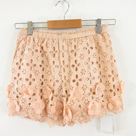 【中古】未使用品 スナイデル snidel キュロット ショートパンツ 花レース サーモンピンク F *A938 レディース 【ベクトル 古着】 230426