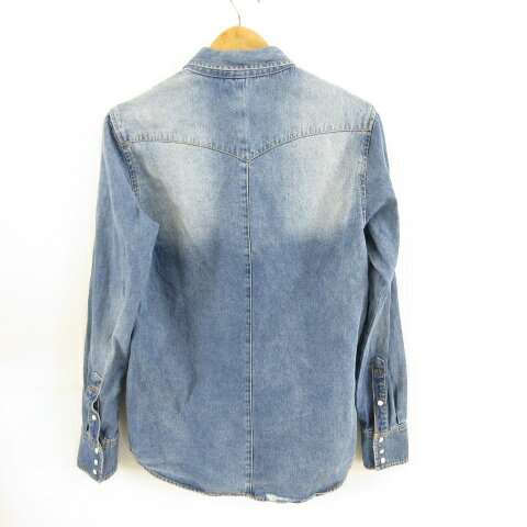 【中古】インプリーブス improves デニムシャツ 長袖 ダメージ 青 M *T173 メンズ 【ベクトル 古着】 230516