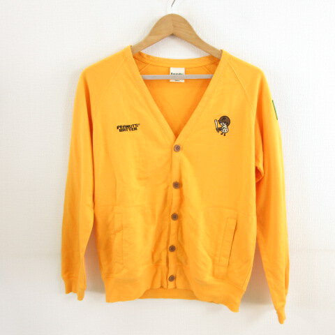 【中古】ランドリー Laundry カーディガン 長袖 スウェット地 刺繍 プリント オレンジ S *T709 メンズ 【ベクトル 古着】 230627