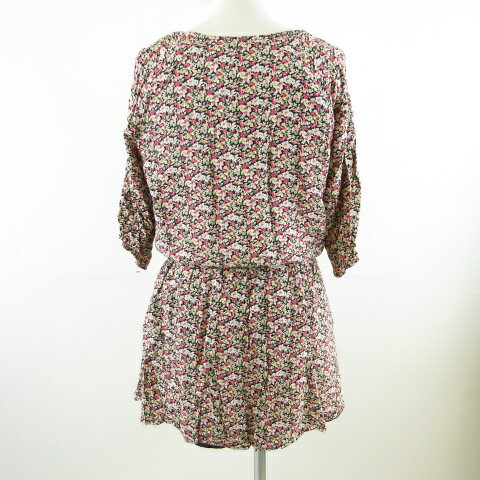 【中古】ギャミヌリィ gaminerie ワンピース ミニ 七分袖 花柄 総柄 ピンク 緑 オフホワイト 白 *T137 レディース 【ベクトル 古着】 230801