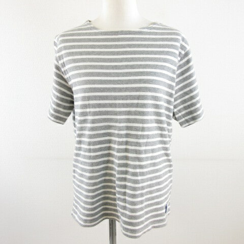 【中古】TOP Siden カットソー 半袖 ボーダー グレー 白 M *A208 レディース 【ベクトル 古着】 230823