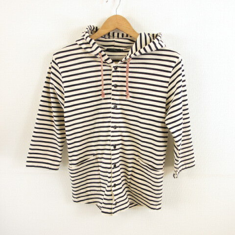 【中古】スリック SLICK パーカー ジャケット 七分袖 フーディー ボーダー アイボリー 濃紺 1 *T640 メンズ 【ベクトル 古着】 230918