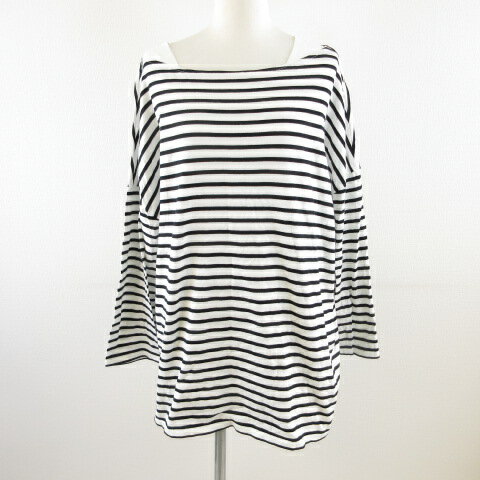 【中古】SPOOL BY B&H カットソー Tシャツ 長袖 ボーダー オーバサイズ 白 黒 F *T885 レディース 【ベ..