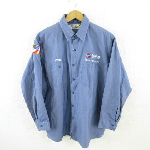 UniFirst ステンカラーシャツ 長袖 刺繍 ビッグシルエット 青 XL *A778 メンズ  231010
