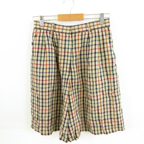 【中古】ダックス DAKS キュロット ハーフパンツ チェック タック ベージュ 緑 LL *A3 レディース 【ベクトル 古着】 231101