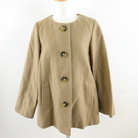 【中古】23区 オンワード樫山 ノーカラーコート ハーフ丈 長袖 ベージュ 40 *A42 レディース 【ベクトル 古着】 231102